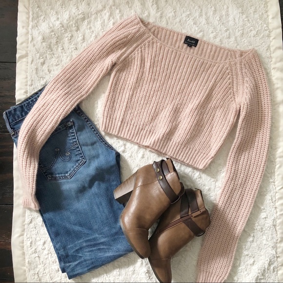 Bardot Sweaters - Bardot Bella Cropped Sweater in Light Pink